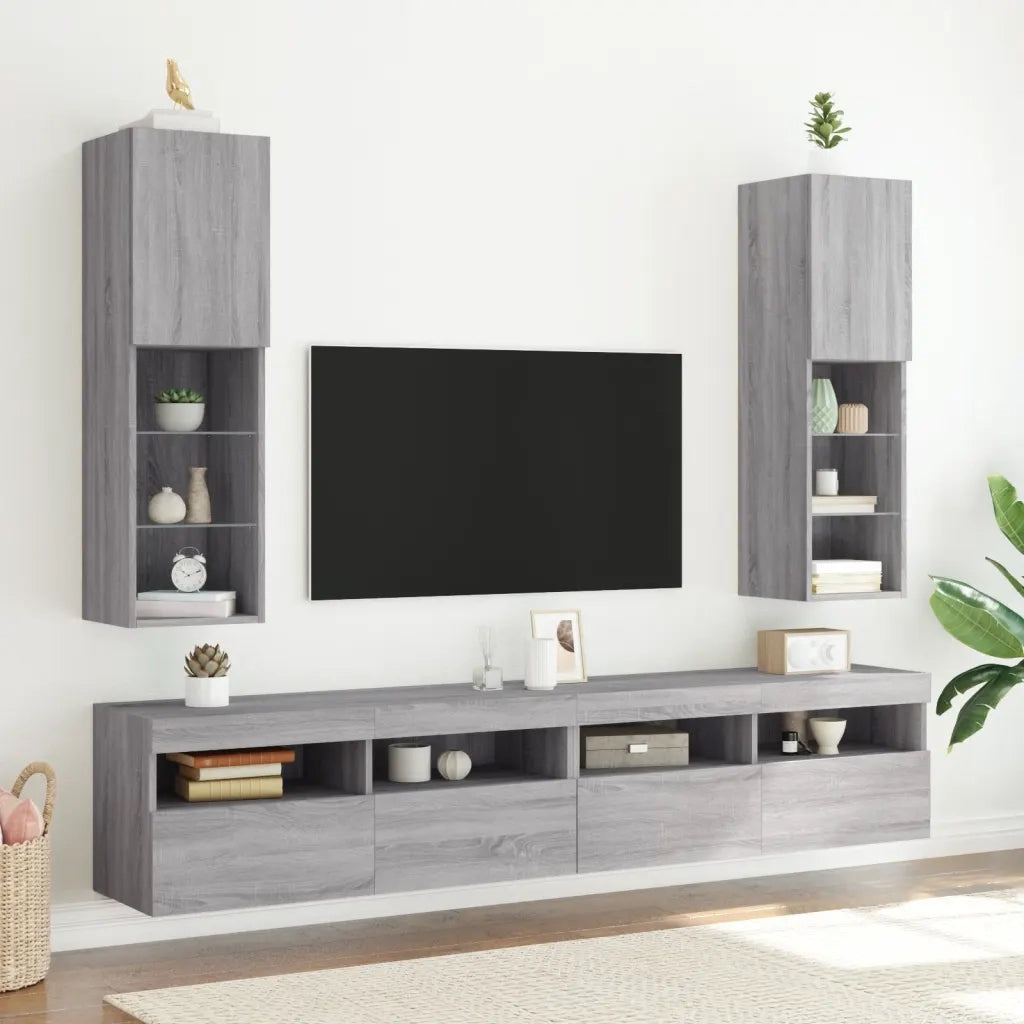 Mobile TV con Luci LED-Credenza per TV Grigio Sonoma 30,5x30x102 cm