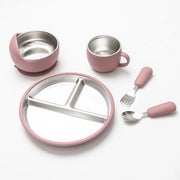 Bordo per Bambini - Bordo per Bambini con Fermo Cucchiaio - Bordo in Acciaio Inossidabile per Bambini - BPA-Non Tossico - Antiscivolo - Set di 5 Pezzi per Bambini - Bordo Vaschetta Cucchiaio Cucchiaio Cucchiaio - Rosso