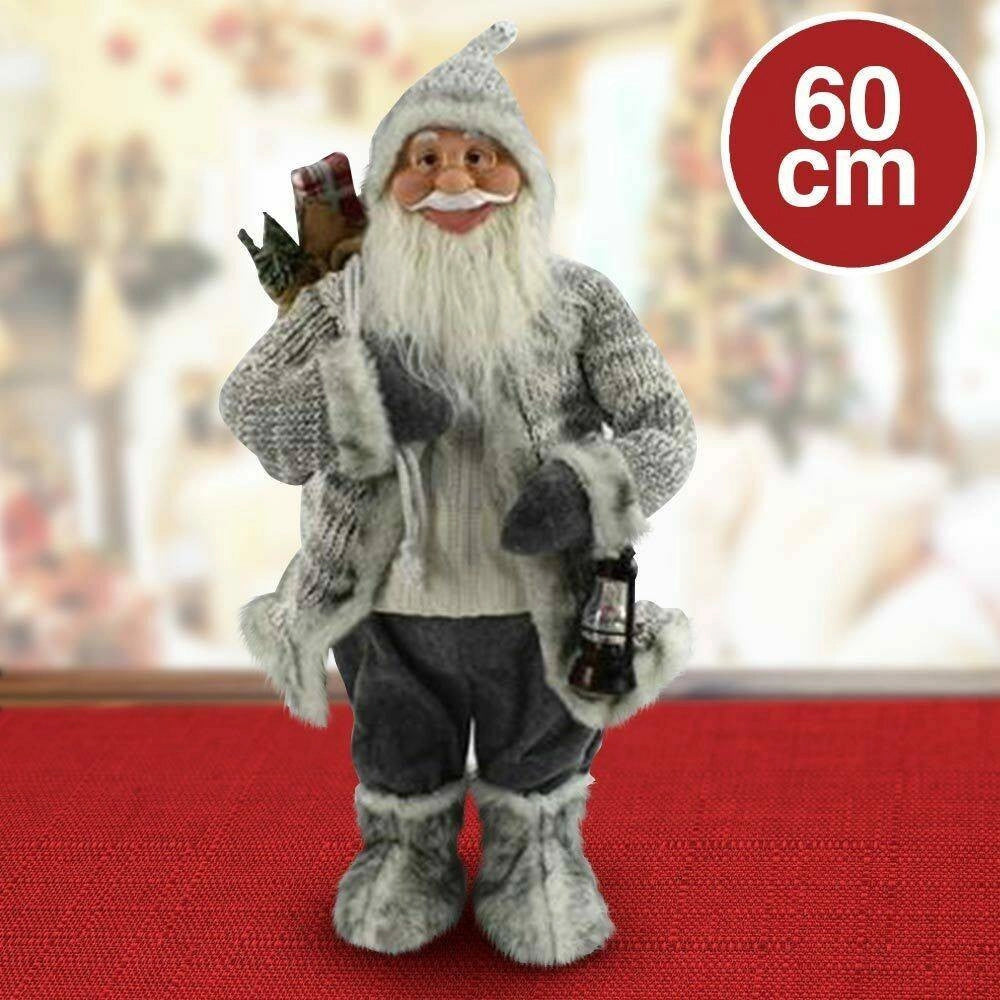 Trade Shop - Babbo Natale Nordico 60 Cm Con Vestiti In Lana E Peluche Decorazioni Natalizie -