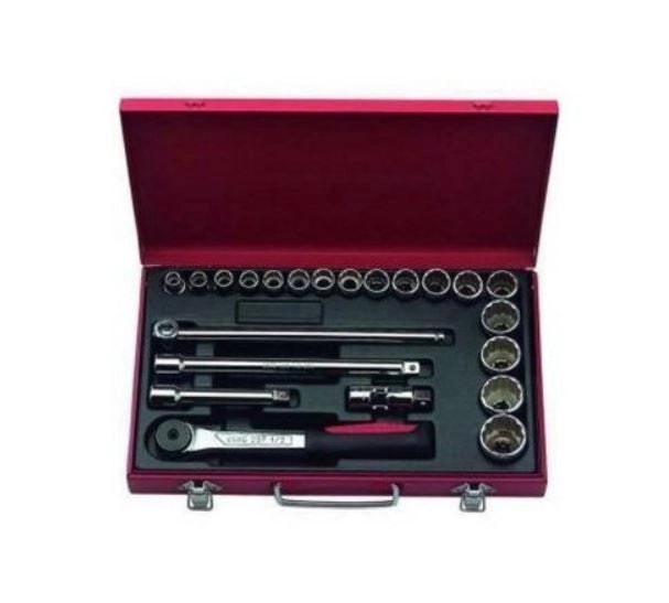 USAG 18022 Cassetta Chiavi Bussola 8 chiavi esagonali da 46 a 80 mm 2 prolunghe 1 cricchetto reversibile 1 leva a T materiale metallo uso professionale colore Nero