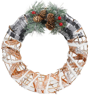 Corona di Natale Dietroporta Ø30 cm con Nastro e Pic Natalizia