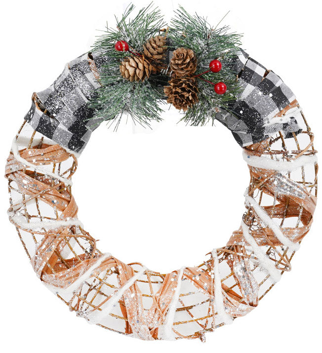 Corona di Natale Dietroporta Ø30 cm con Nastro e Pic Natalizia