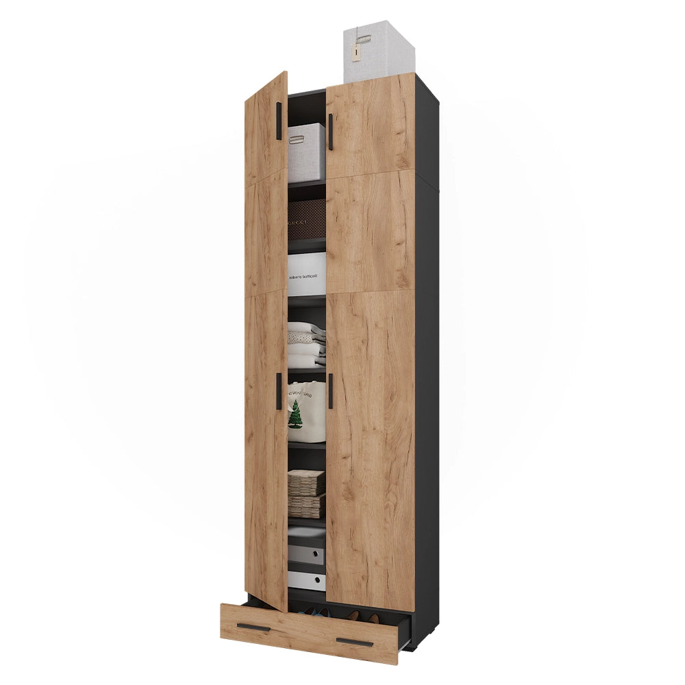 Vicco Armadio universale Antracite/quercia dorata 80 x 241.2 cm con piano superiore e modulo cassetto