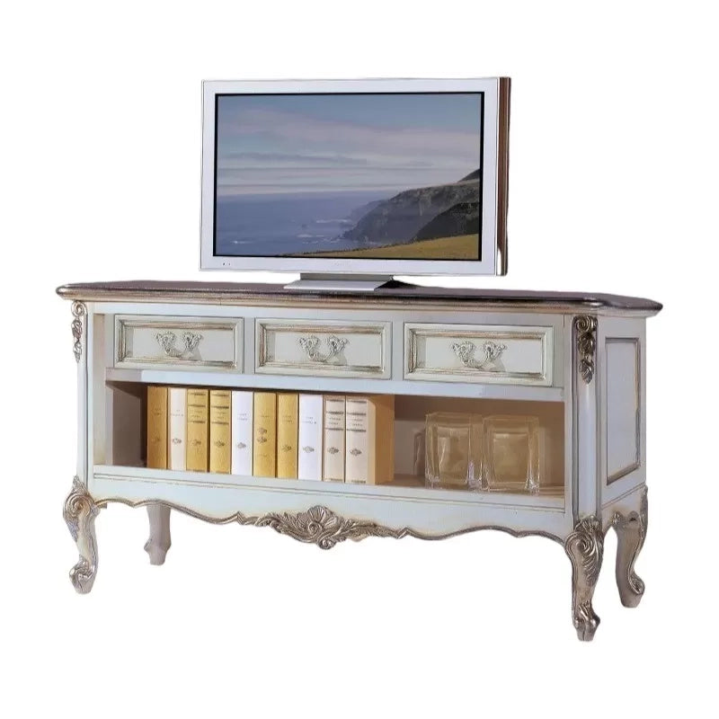 Porta tv classico 3 cassetti legno shabby bianco argento 164x51x56 - Mobili 2G