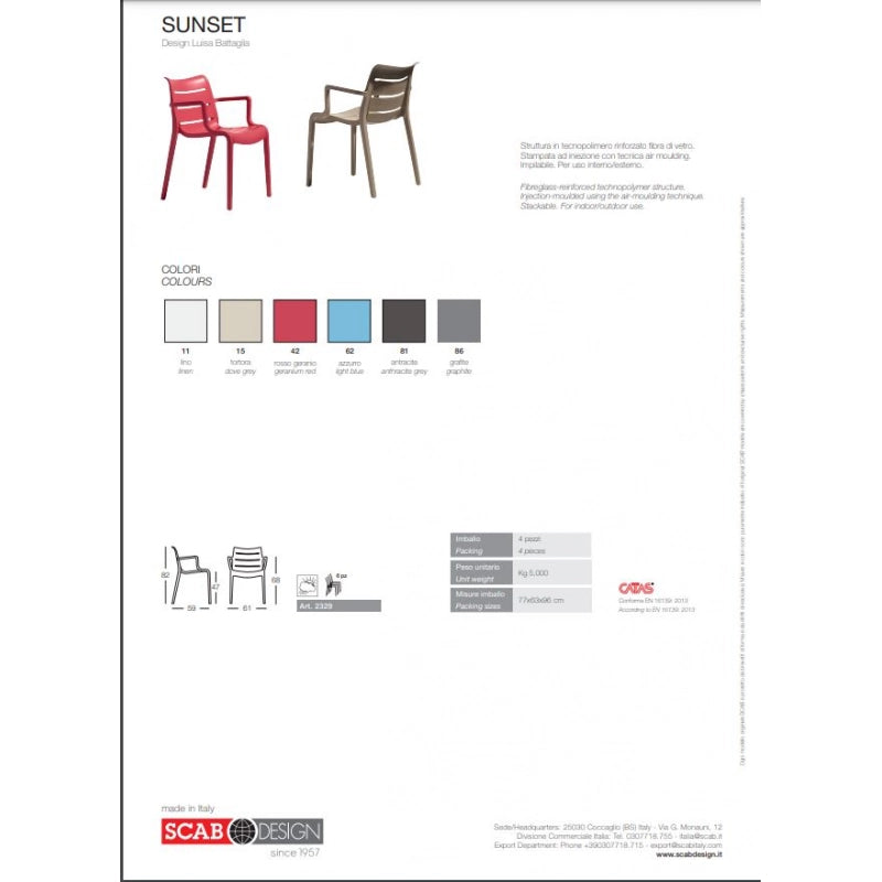 SET DA 4 SEDIA SUNSET TECNOPOLIMERO SCAB DESIGN MADE IN ITALY - Antracite 81