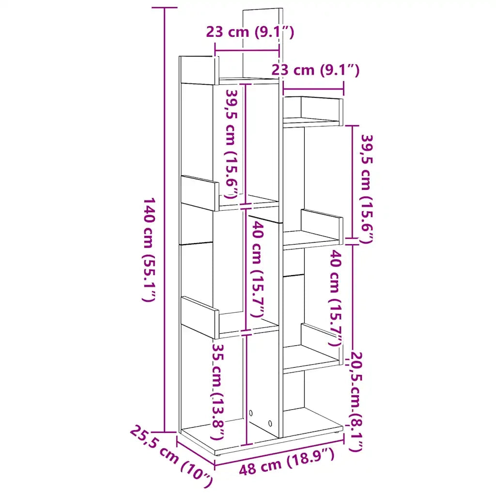 Libreria-Scaffale per Libri-Mobile di Stoccaggio Rovere Artigianale 48x25,5x140 cm Legno Multistrato