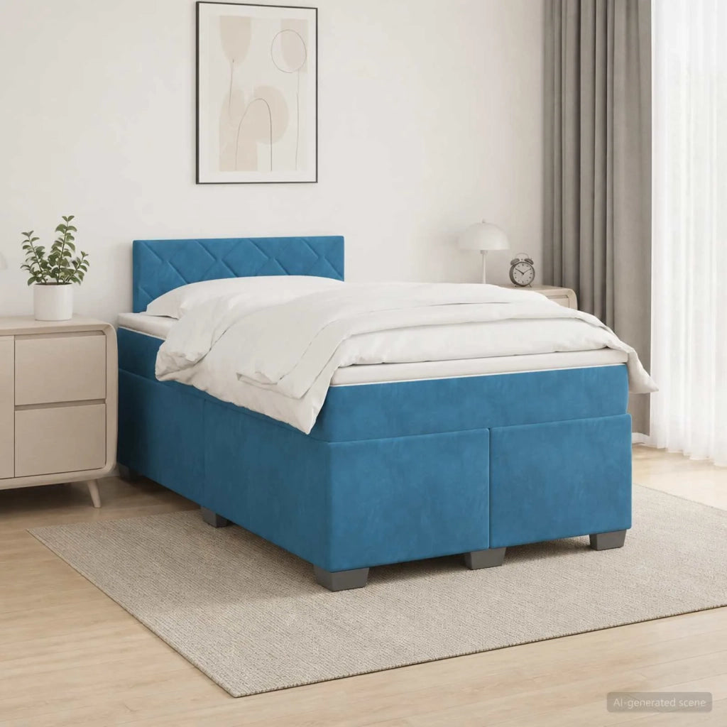 Letto box spring con materasso Blu Scuro 120 x 200 cm Velluto 3450702