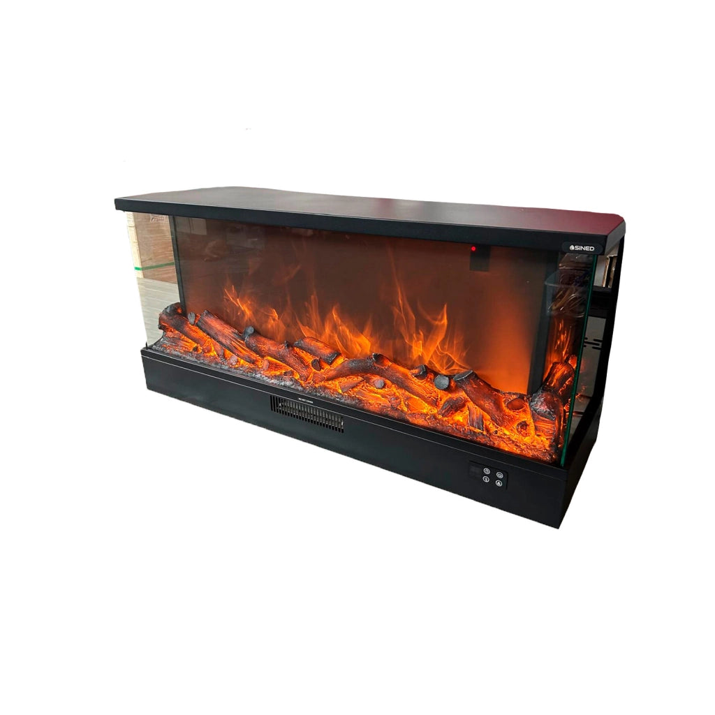 Caminetto Elettrico Trifacciale Nero in Materiale di Alta Qualita con Potenza Riscaldante 7501500W e Comando Frontale e Telecomando SINED CAMINETTOMERANO108