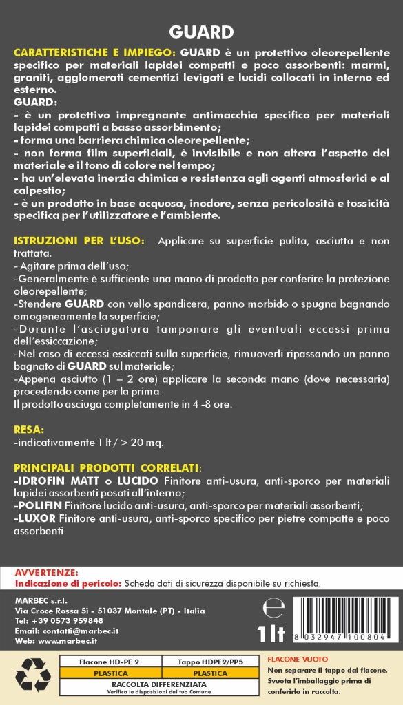 Protettivo per marmi, graniti, graniglie lucide GUARD   1LT