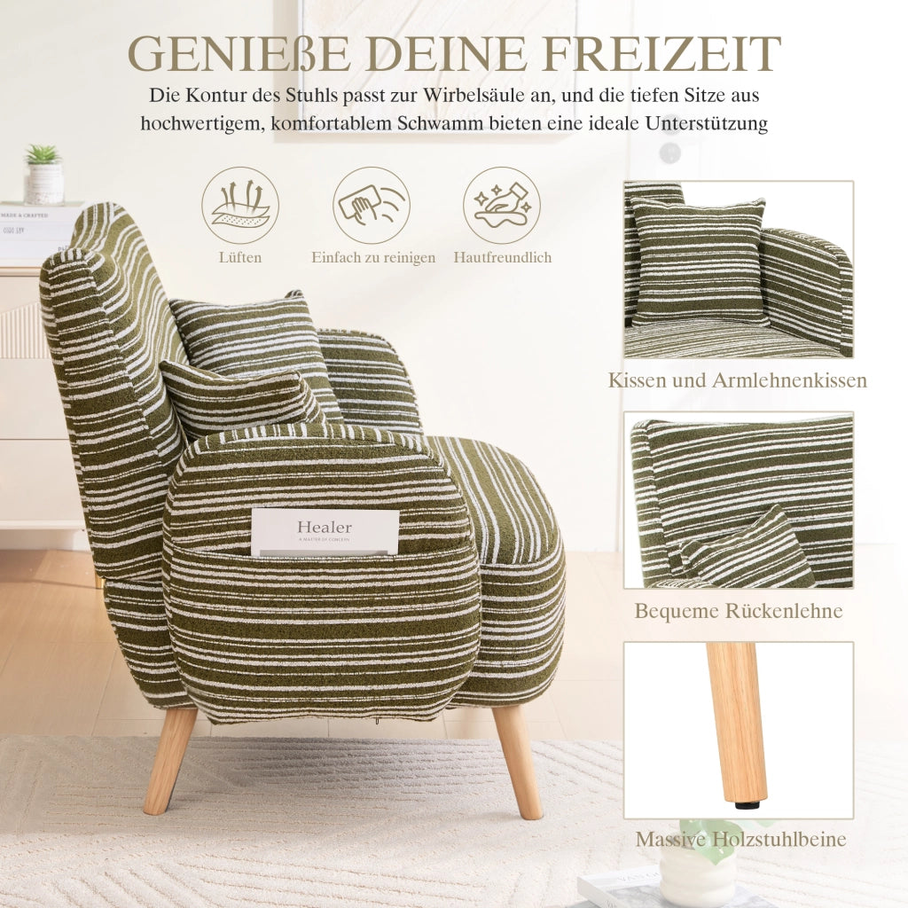 Divano Dritto 2 Posti con Tasche Laterali Braccioli Confortevoli Cuscino Schienale Moderno in Bouclé Verde Oliva