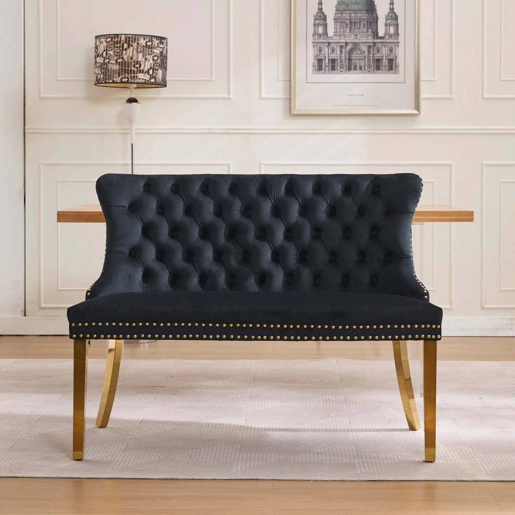 Panchina 2 Posti Velluto con Schienale ¨C Xylo ¨C Nero, Gambe Dorate, Stile Moderno