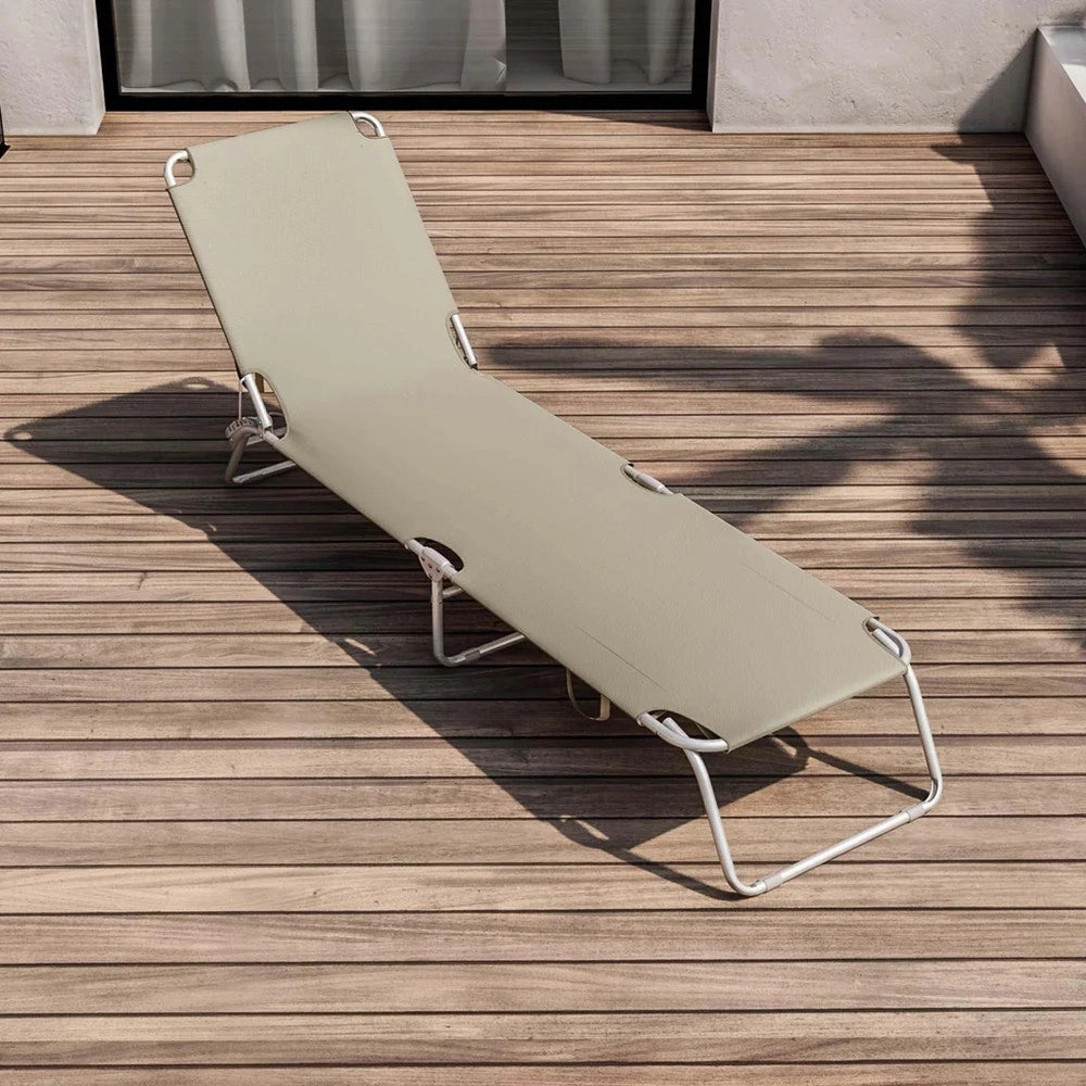 Trade Shop - Lettino Prendisole Pieghevole Senza Parasole Con Schienale Regolabile Brandina Beige 281024 -