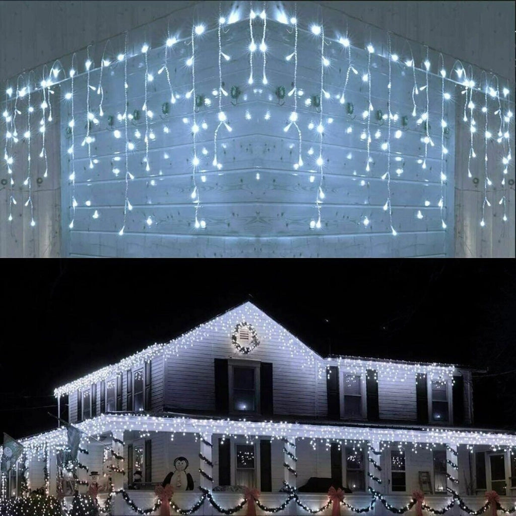 TENDA LUMINOSA ESTERNO 150 LED NATALE BIANCO FREDDO FISSO INTERMITTENTE 5 METRI