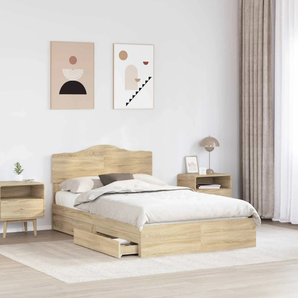 Letto con Contenitore con testiera Rovere Sonoma 135 x 190 cm