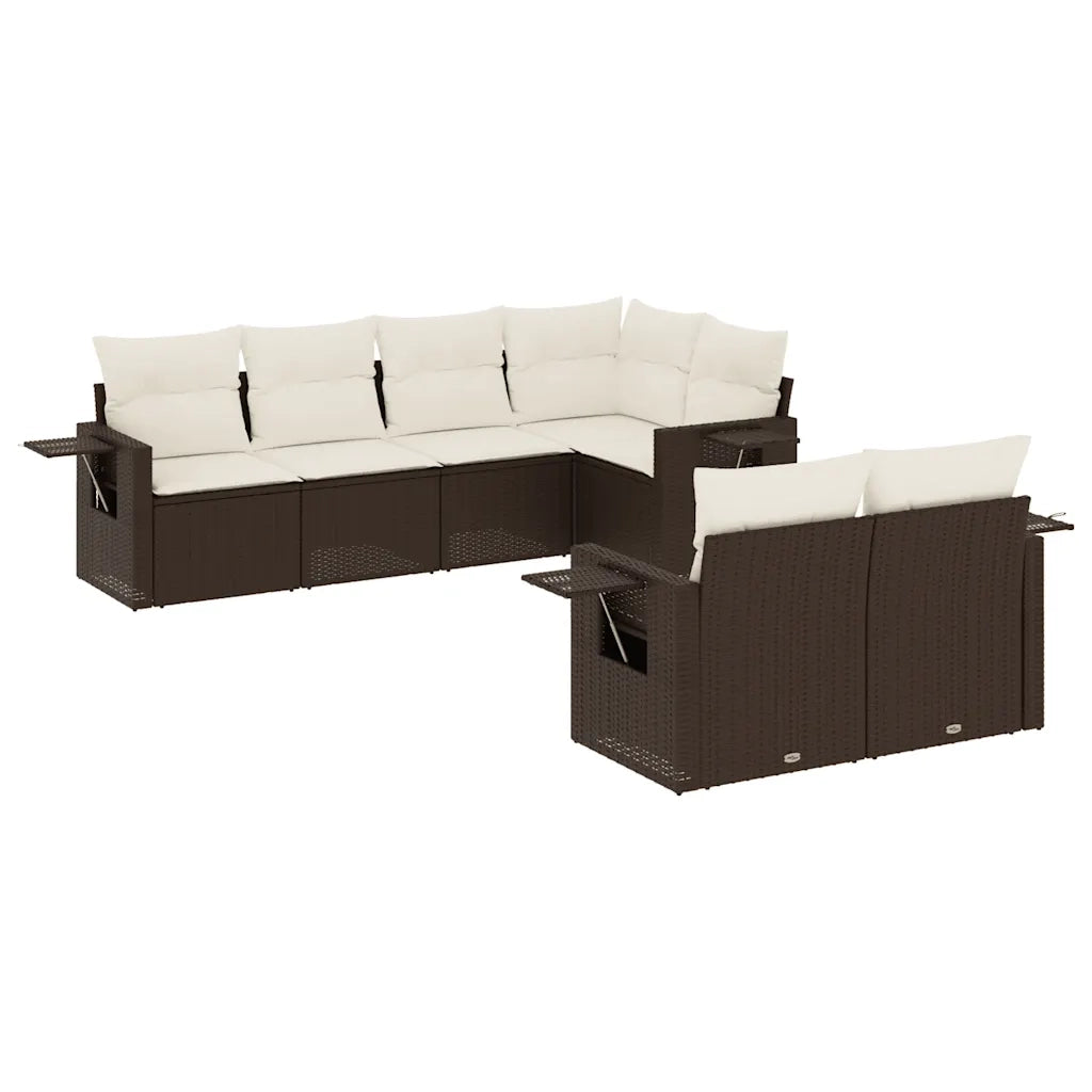 Set Divani da Giardino 7 pz con Cuscini Marrone in Polyrattan 3220412