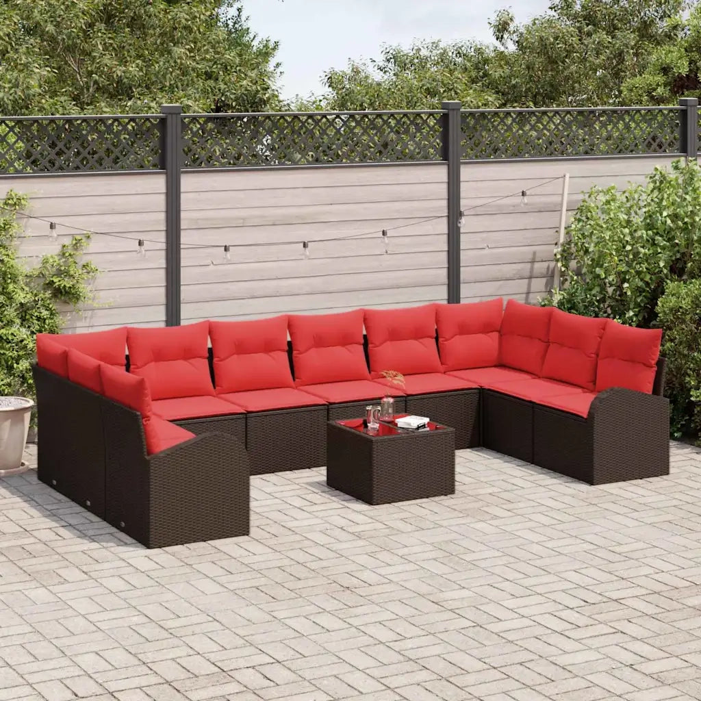 Set Divano da Giardino 11 pcs Marrone e Rosso polyrattan 3354903