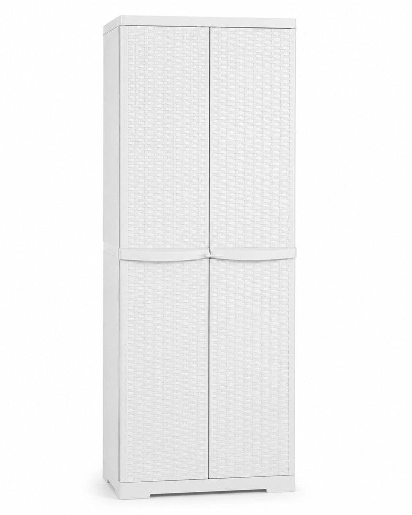 MOBILETTO IN POLIPROPILENE 4 RIPIANI IN RATTAN H.178- L cm. 65 x P cm. 45 Bianco- TRIOP- pezzi 1