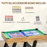 Tavolo da Gioco 13 in 1 Pieghevole con Calciobalilla, Ping Pong, Hockey, Biliardo, Scacchi e Altri, Noce