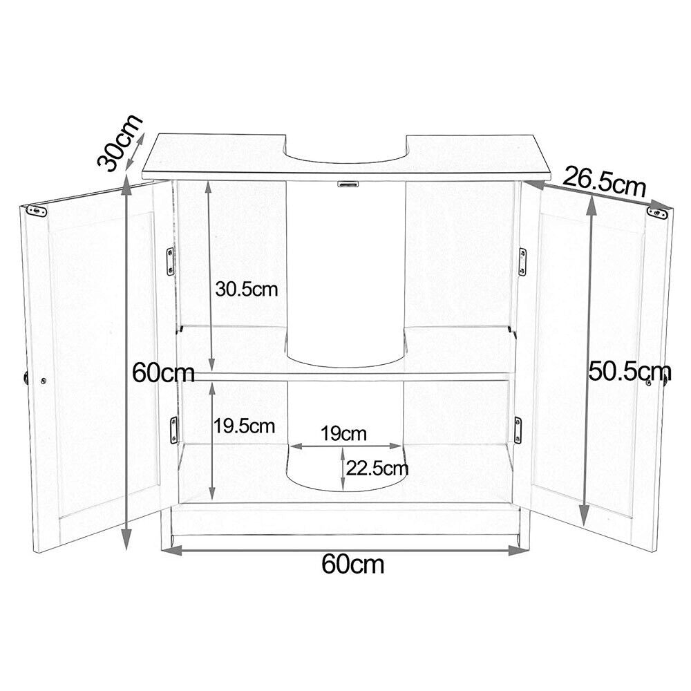 Mobile Bagno Sotto Lavabo Legno MDF Armadietto Mobiletto 2 Ante 60x30cm Bianco