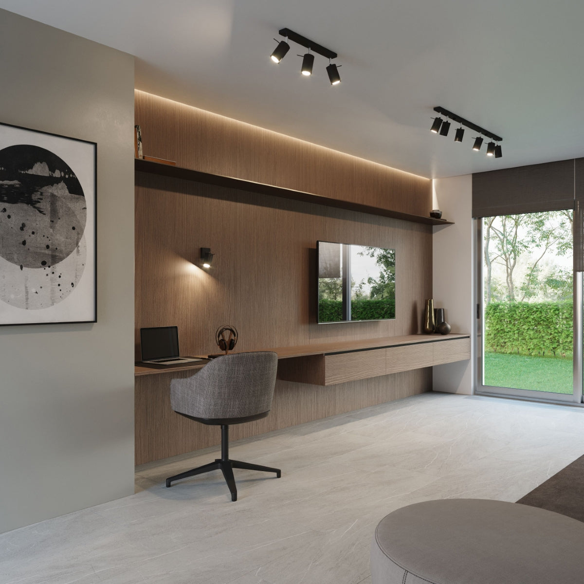 Lampada LED regolabile Bittersweet Shimmer Ring a 6 luci in acciaio nero