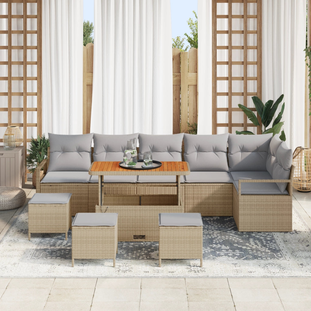 Set divano da giardino 10 pezzi con cuscini Beige Polirattan Acacia