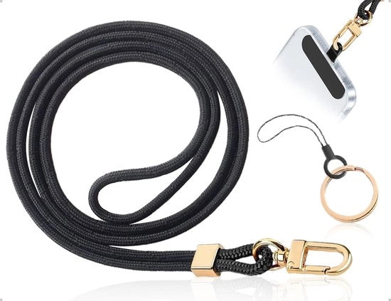 Cinturino da spalla rimovibile - attacco a carabina - anello di chiave - ideale per viaggi - nero - materiale duraturo - tessera di identità