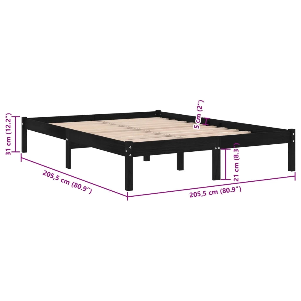 Giroletto-Struttura Letto Nero in Legno Massello di Pino 200x200 cm 408418