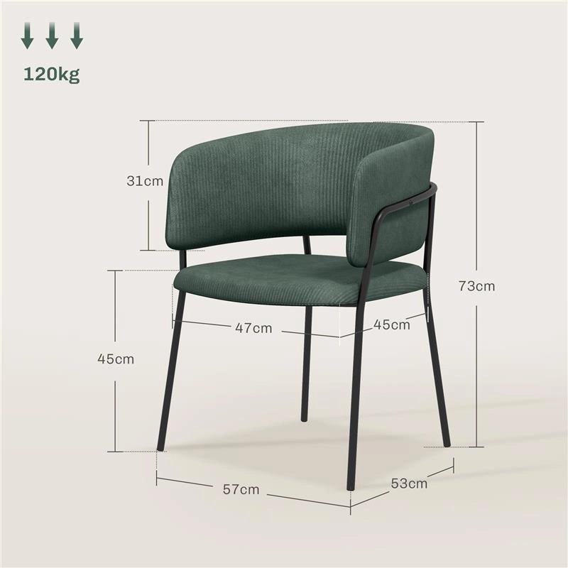 SET 2 SEDIE PER CUCINA IMBOTTITE, IN TESSUTO EFFETTO VELLUTO E ACCIAIO, 57X53X73 CM, VERDE