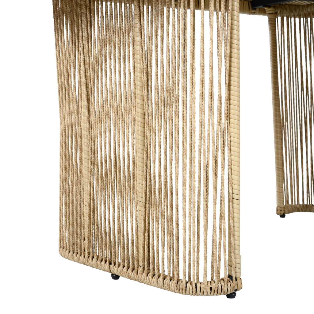 OKWISH Salotto da Giardino 5 Pezzi, Divano 3 Posti con 2 Poltrone e Tavolo in Vetro Temperato, Metallo Poliestere Beige