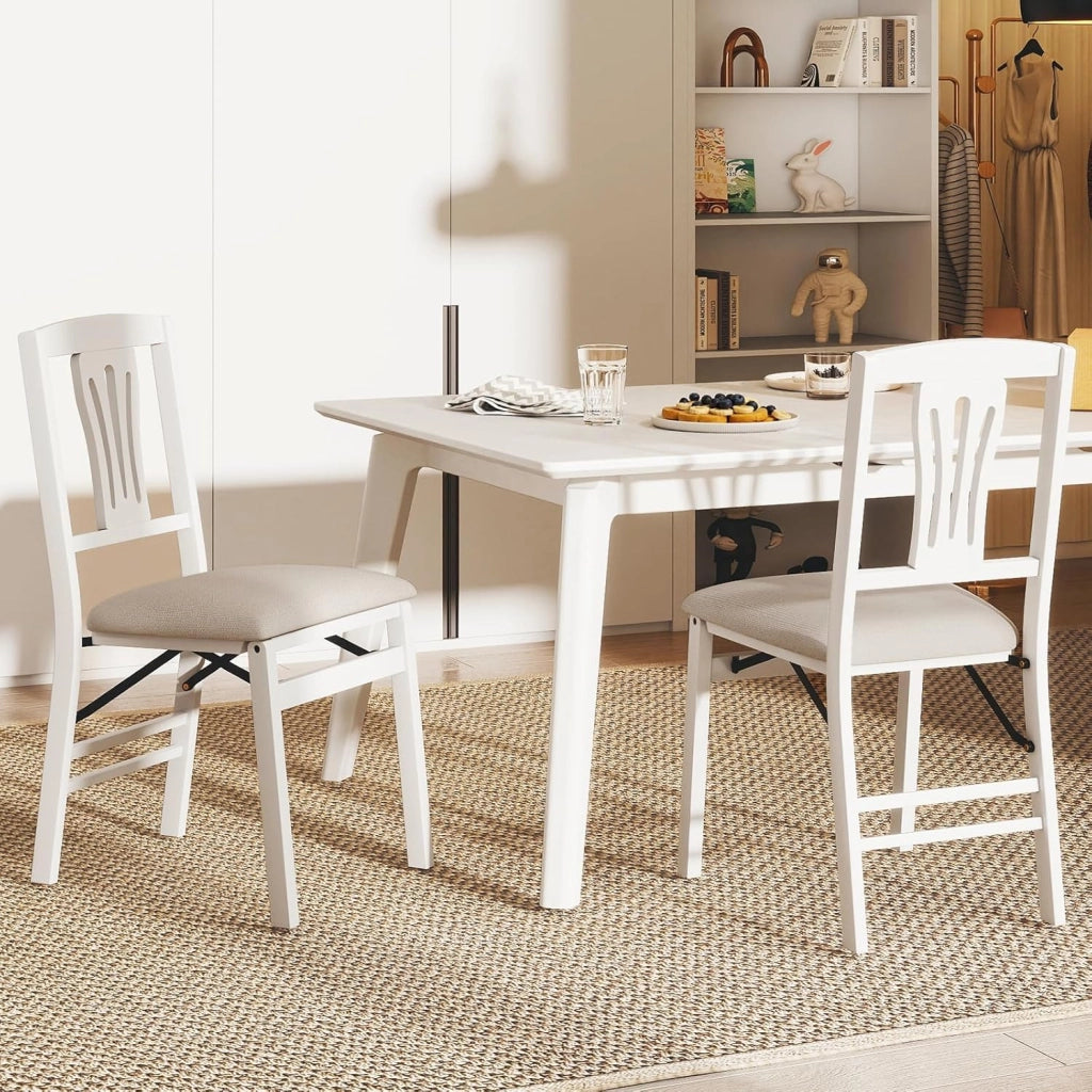 Set di 2 sedie da pranzo pieghevoli, sedia da cucina con seduta imbottita e struttura in legno di gomma, portata fino a 170 kg, 43,5 x 53 x 87 cm, salvaspazio (bianco)