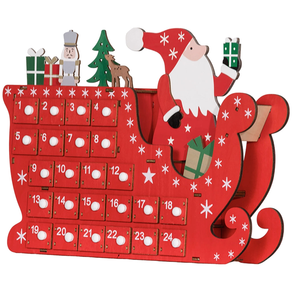 Calendario dell'Avvento in legno con 24 cassetti ¨C zephmum ¨C rosso 22.5x8x36cm
