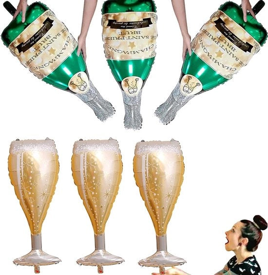 Decorazioni per Festa Ballooni Champagne in Helio 6 pezzi - Decorazioni per Matrimoni - Ballooni per Feste - Ballooni per Compleanni - Ballooni Autoespandenti in Alluminio