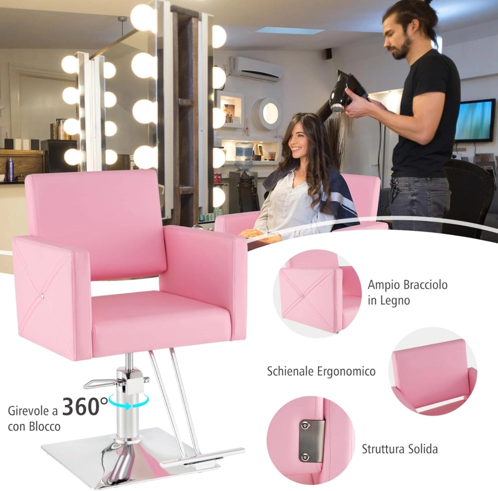 Poltrona da Parrucchiere, Poltrona da Barbiere con Altezza Regolabile, Sedia da Barbiere Girevole a 360°, con Pompa Idraulica Pesante, per Parrucchiere, Portata 150 kg (Rosa)