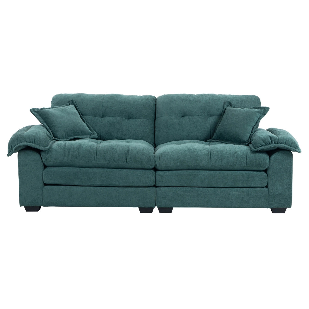 Divano dritto a 2 posti con seduta profonda e cuscino a doppio strato in ciniglia verde 214 × 89 × 93 cm