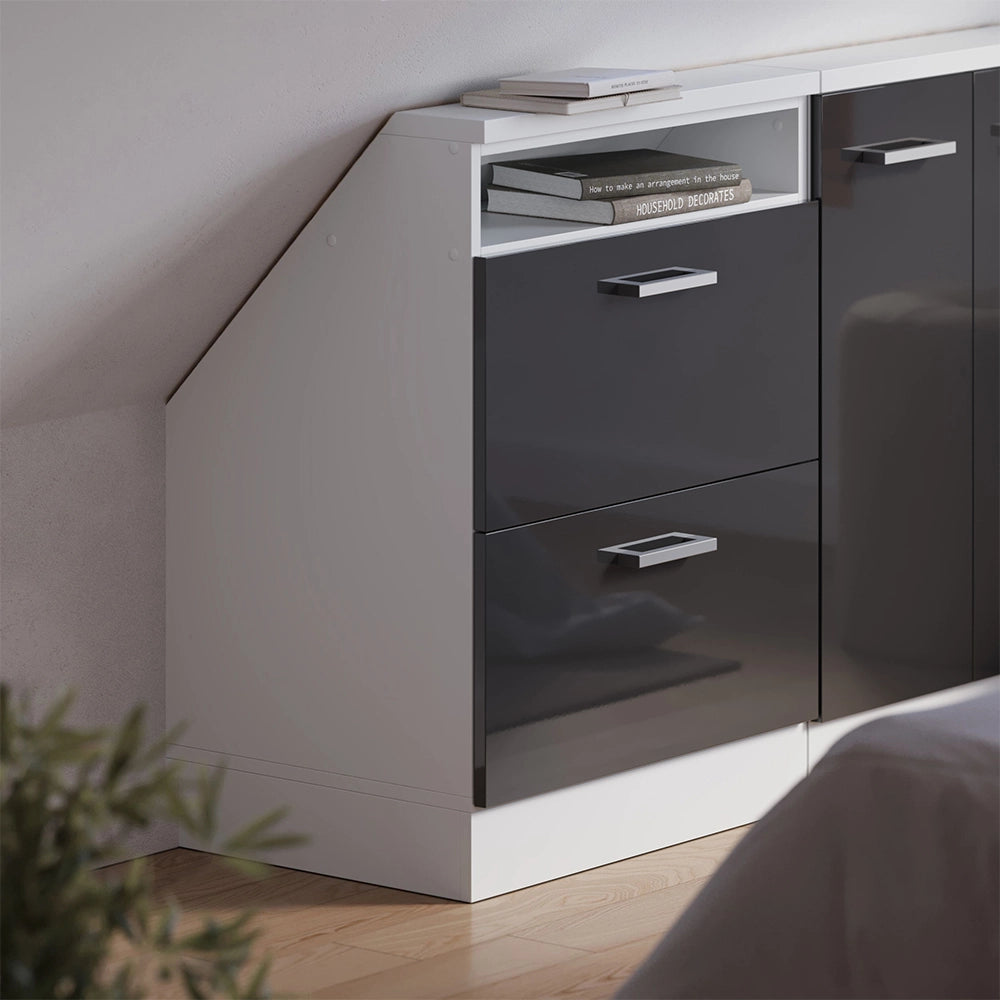 Mobile sottotetto Rion Antracite lucido/Bianco con 2 cassetti Vicco