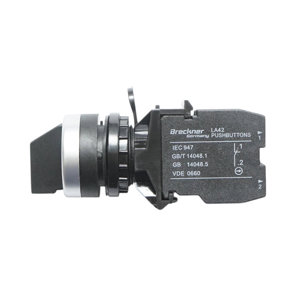 Selettore nero a 2 posizioni 1NO+1NC, 10A/600V AC, 1A/250V DC LA42 Breckner Germany