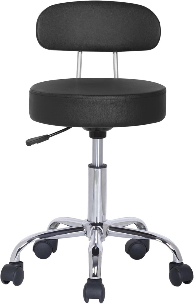 FENIXSHOP24 Sgabello estetista con rotelle e schienale girevole a 360°, sedia a rotelle, altezza regolabile, ottimo anche per ufficio - Nero-COD 006
