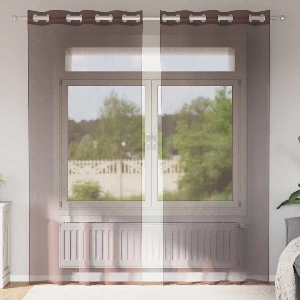 vidaXL Tende in Voile con Occhielli 2 pz Marrone 140x225 cm