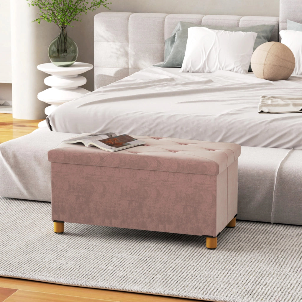Divano letto imbottito 2 posti ¨C zephmum ¨C rosa, velluto, 76x38x38 cm