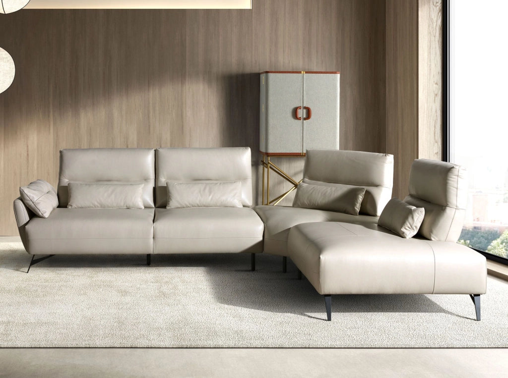 Divano chaise longue destro in pelle sabbia