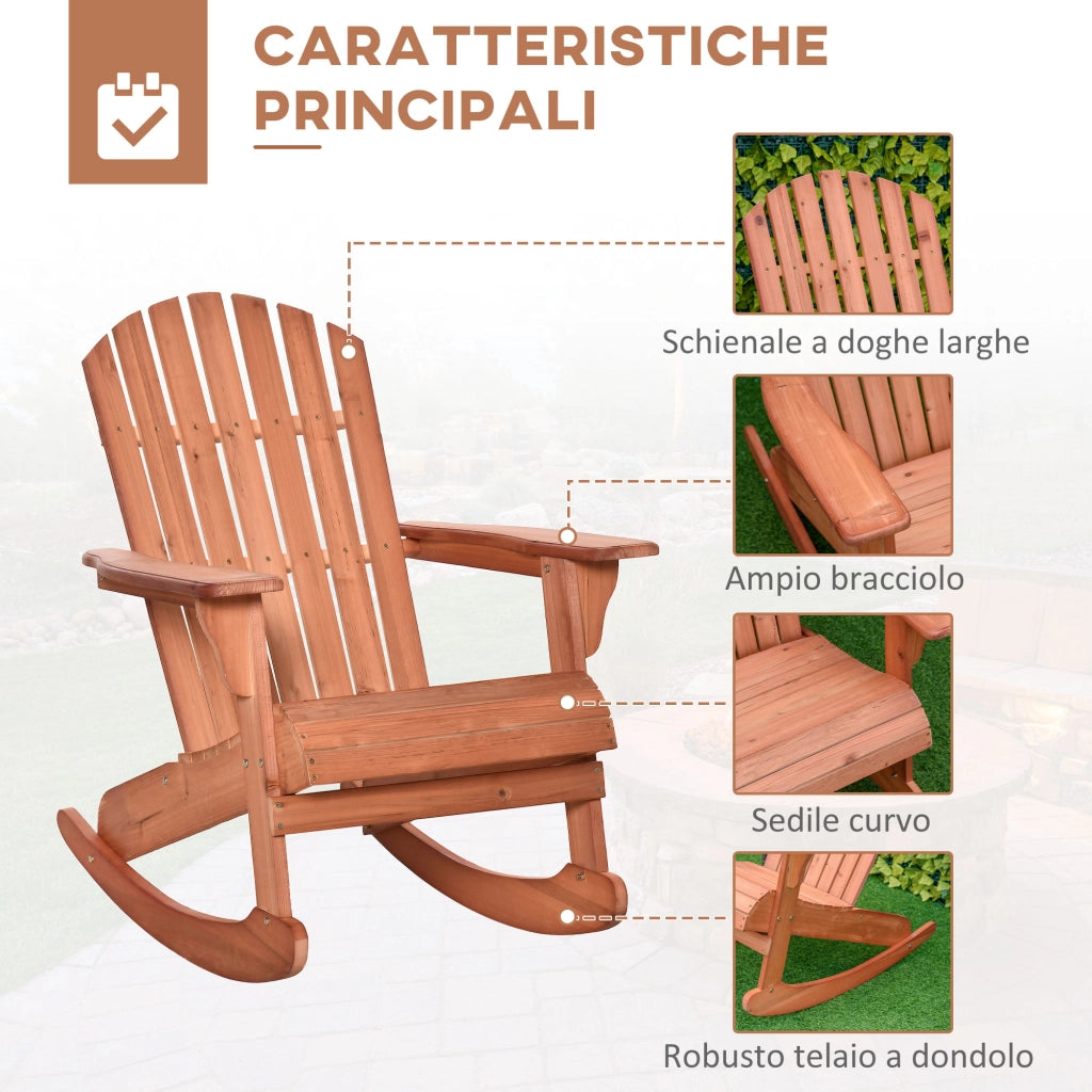 Sedia Adirondack in Legno, Sedia a Dondolo per Giardino ed Esterni Impermeabile, 77x94x97cm Teak