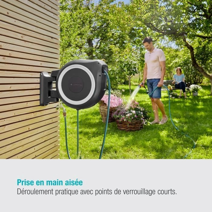 GARDENA Avvolgitubo automatico da parete RollUp M / L 25 m con bordo bianco