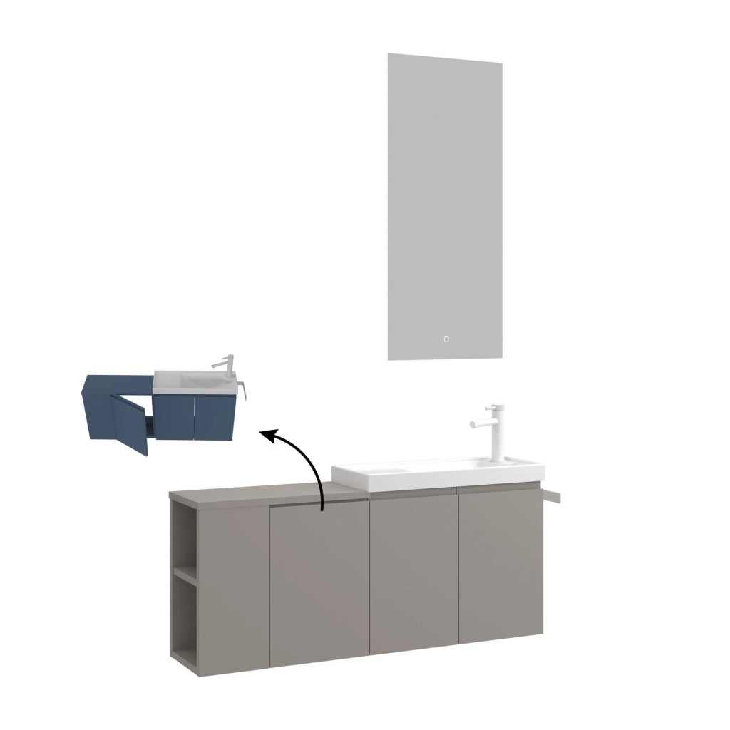 Set mobile lavabo con specchio (2 pezzi) "Ferla 110" - 110 x 22 x 45 cm - Mink opaco