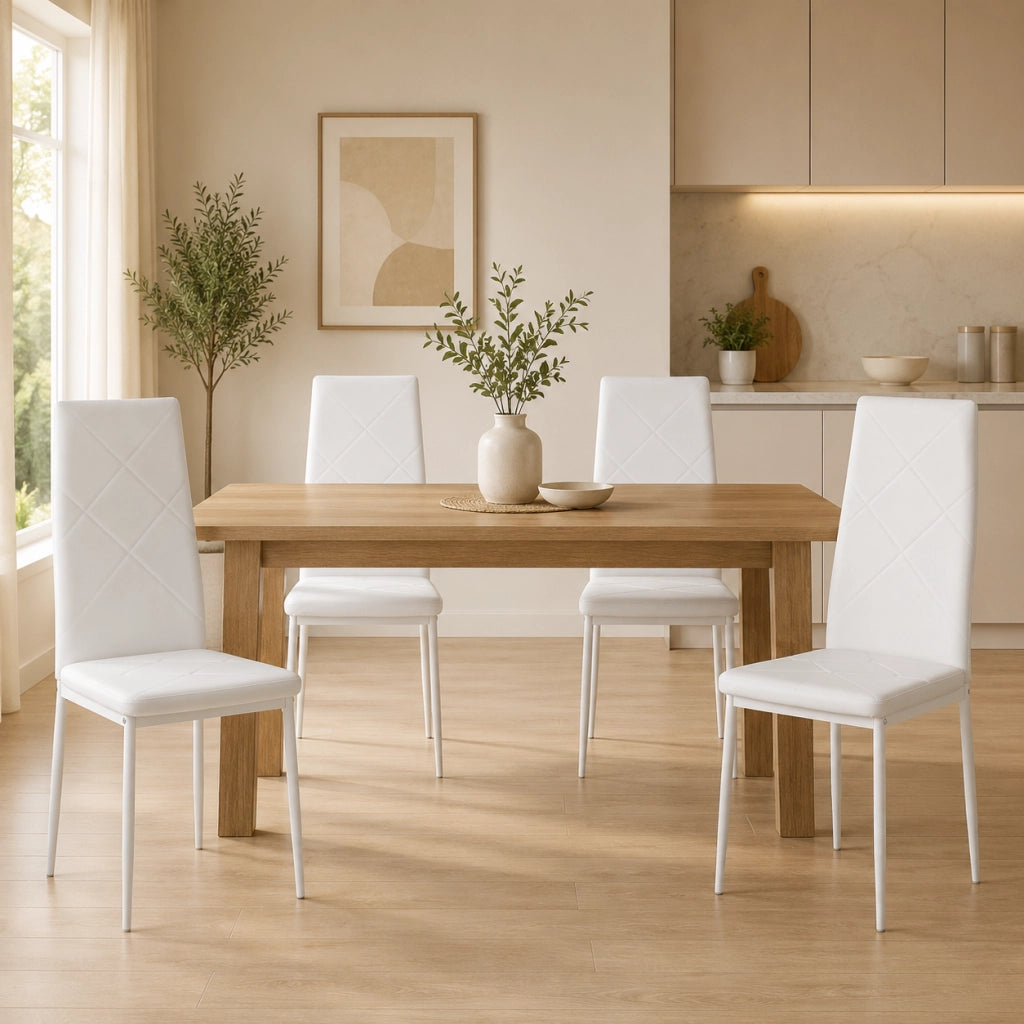 Set di 4 sedie da pranzo 50x41x97 cm con schienale alto; rivestimento in pelle rigenerata bianca