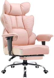 Sedia da ufficio da scrivania, 181,4 kg, grandi e alte, sedie da gioco ergonomiche con seduta larga Sedia con schienale alto in pelle con poggiapiedi, braccioli regolabili, supporto lombare a