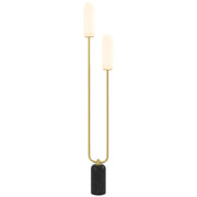 Lampada da terra ¨C Minimal ¨C base in marmo, 2 paralumi in vetro, interruttore a pedale, bianco