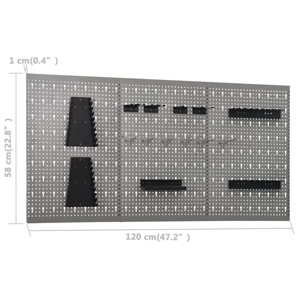 Banco da lavoro da 120 cm con 3 pannelli a parete e 1 mobiletto da officina tavolo da lavoro grigio/nero 02_0003659