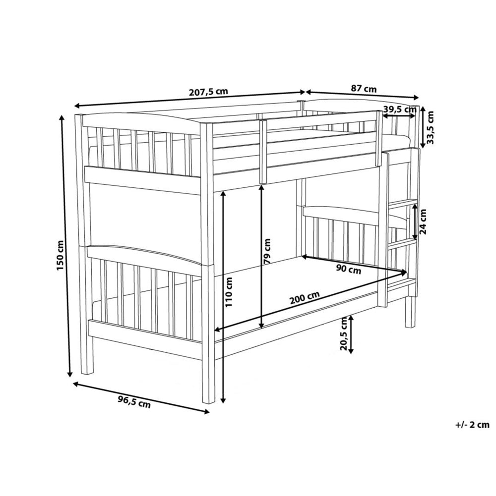Letto a Castello Marrone Chiaro in Legno di Pino con Scala 90 x 200 cm