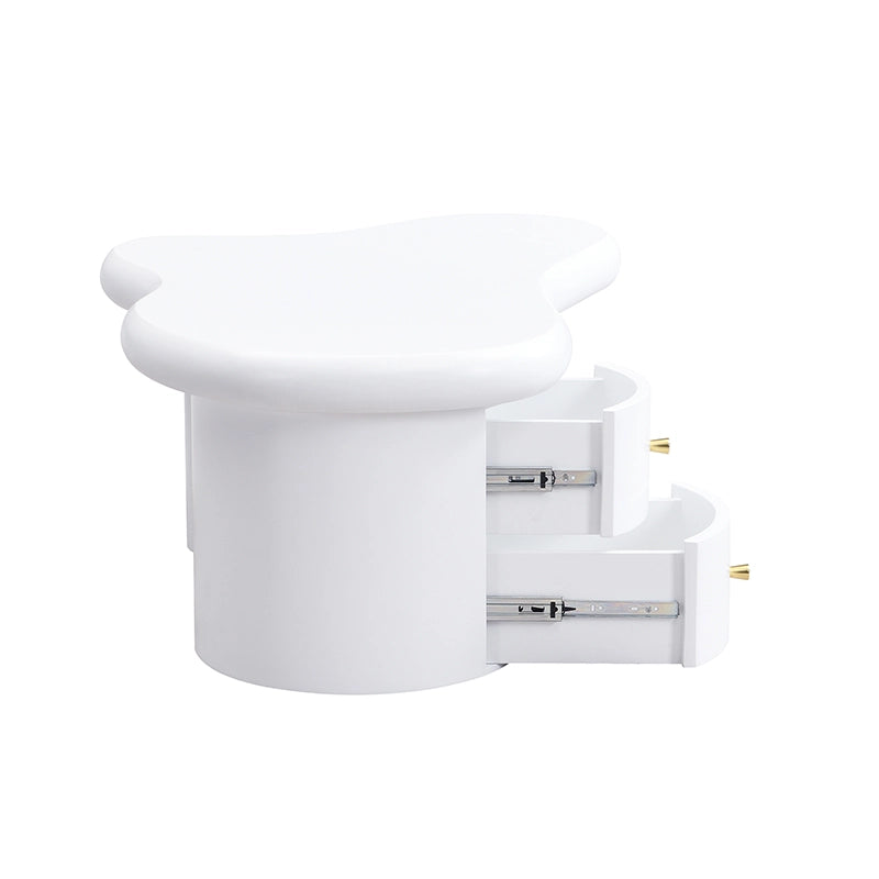 TAVOLINO DA SALOTTO Forma irregolare 97 x 64 x 42 cm Bianco in MDF con 2 cassetti
