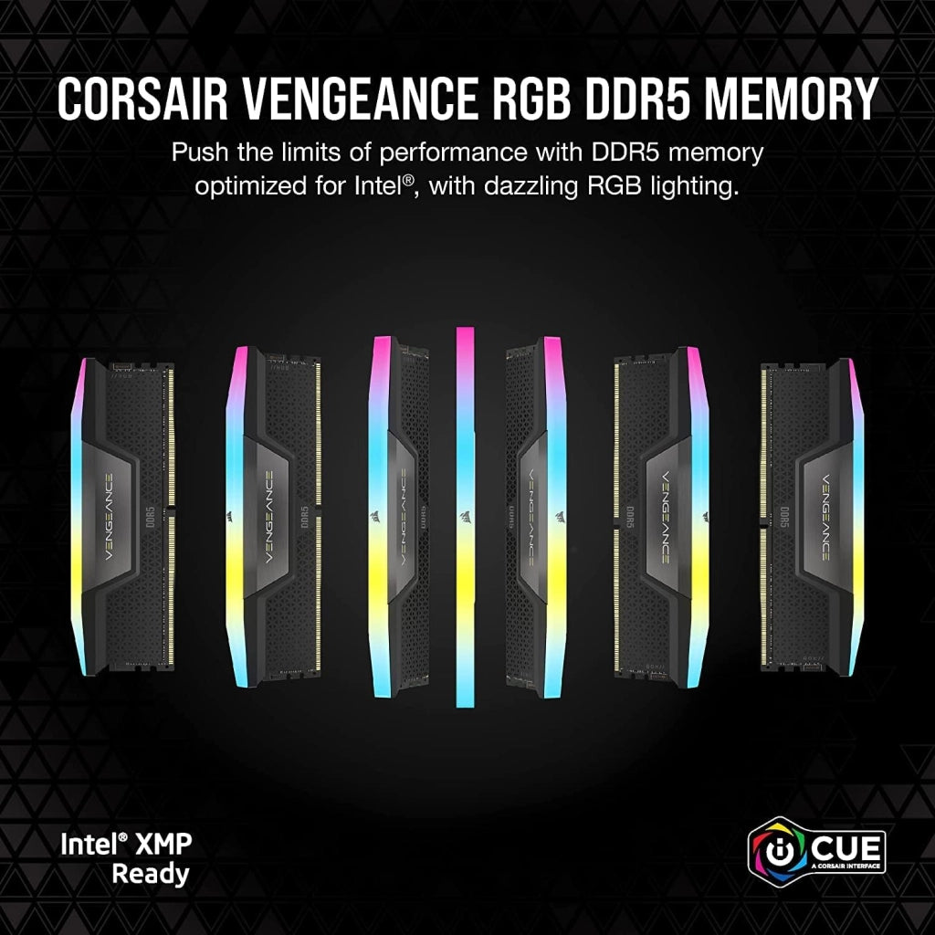 VENGEANCE RGB DDR5 RAM 32GB (2x16GB) Fino a 6400MHz CL36 Intel XMP Compatibile iCUE Memoria per Computer - Nero (CMH32GX5M2B6400C36)